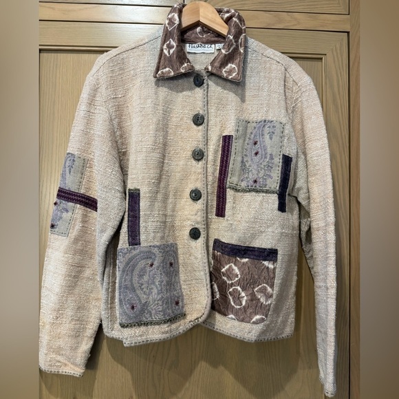 Hand Crafted Jackets & Blazers - Vintage Flashback Cotton Mixed Material Chunky Button Down Jacket / medium